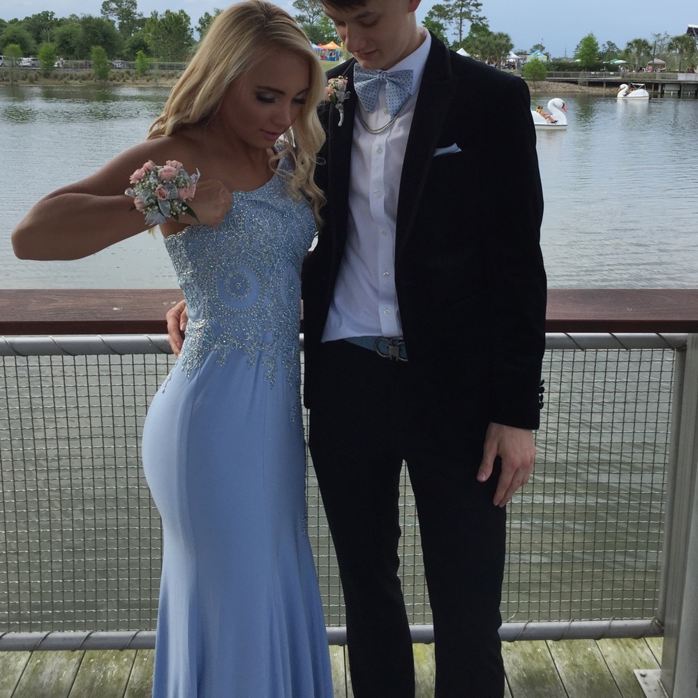 Blue Sequin Prom Dress